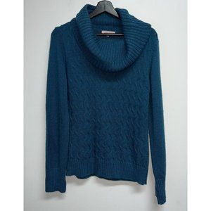 Hekla & Co Italy Womens Cowl Neck Chunky Cable Knit Wool Blend Sweater SZ L Blue